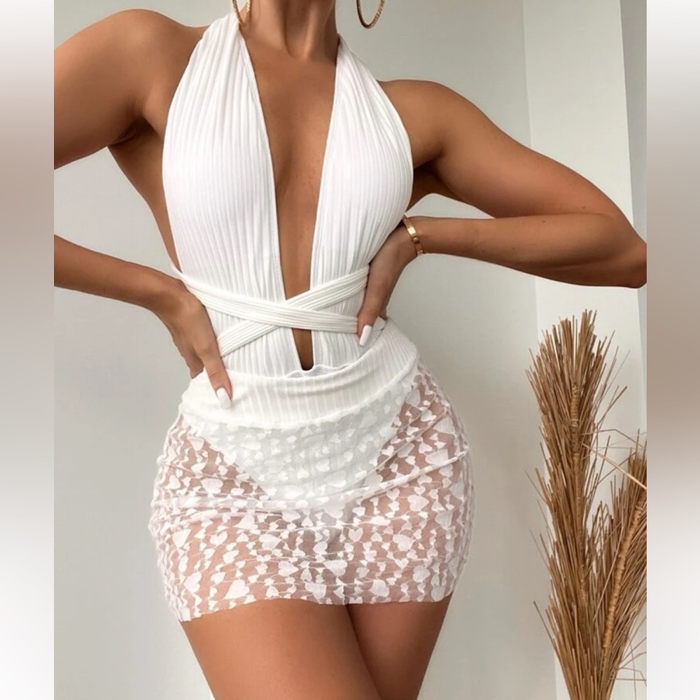 All white brand new full swim suit | detachable skirt | All sizes are available!